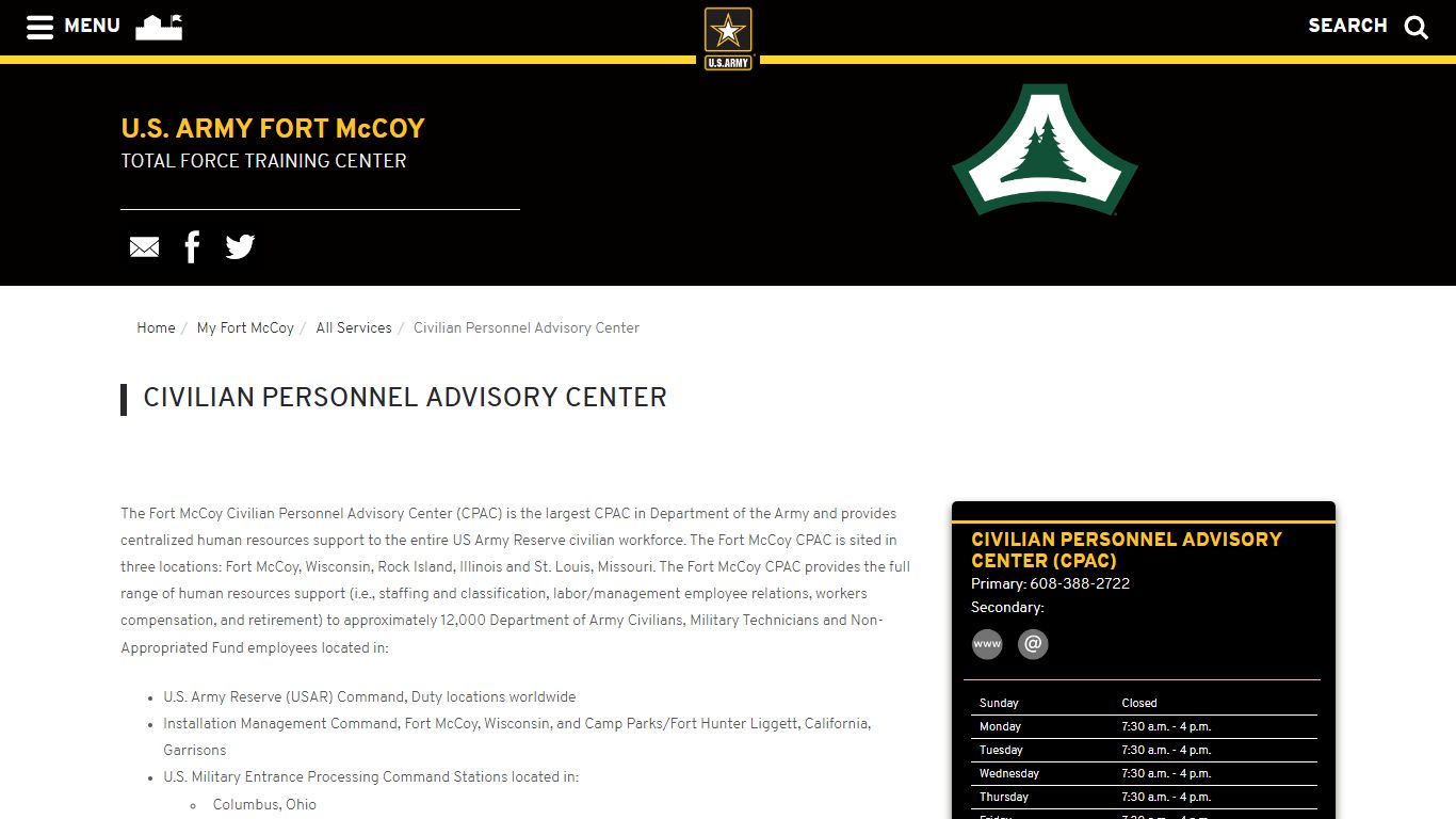 Civilian Personnel Advisory Center :: Fort McCoy - United States Army